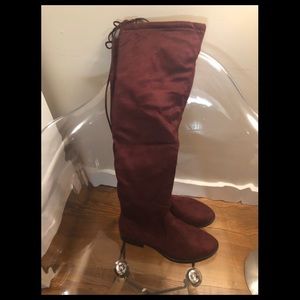 Burgundy Faux Suede Tall Boots